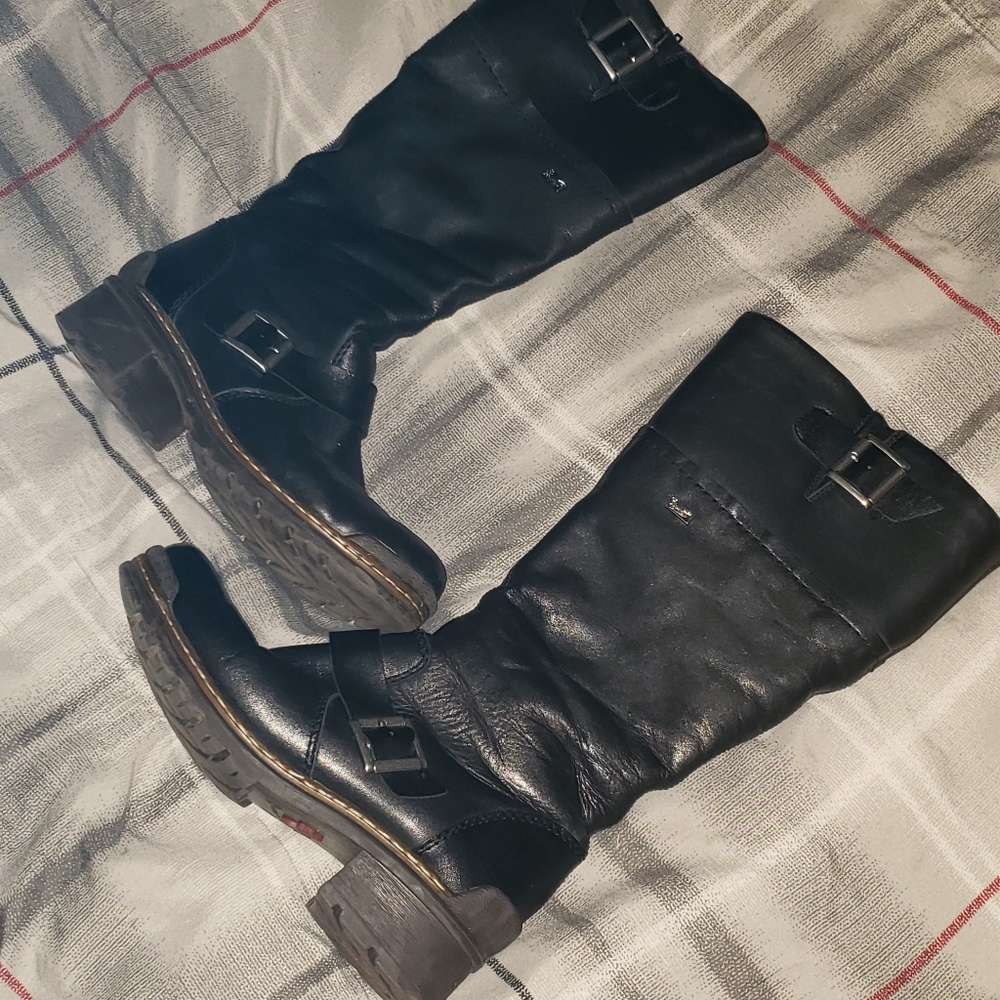 EUC BLACK LEATHER ZIP UP RIEKER KNEE BOOTS